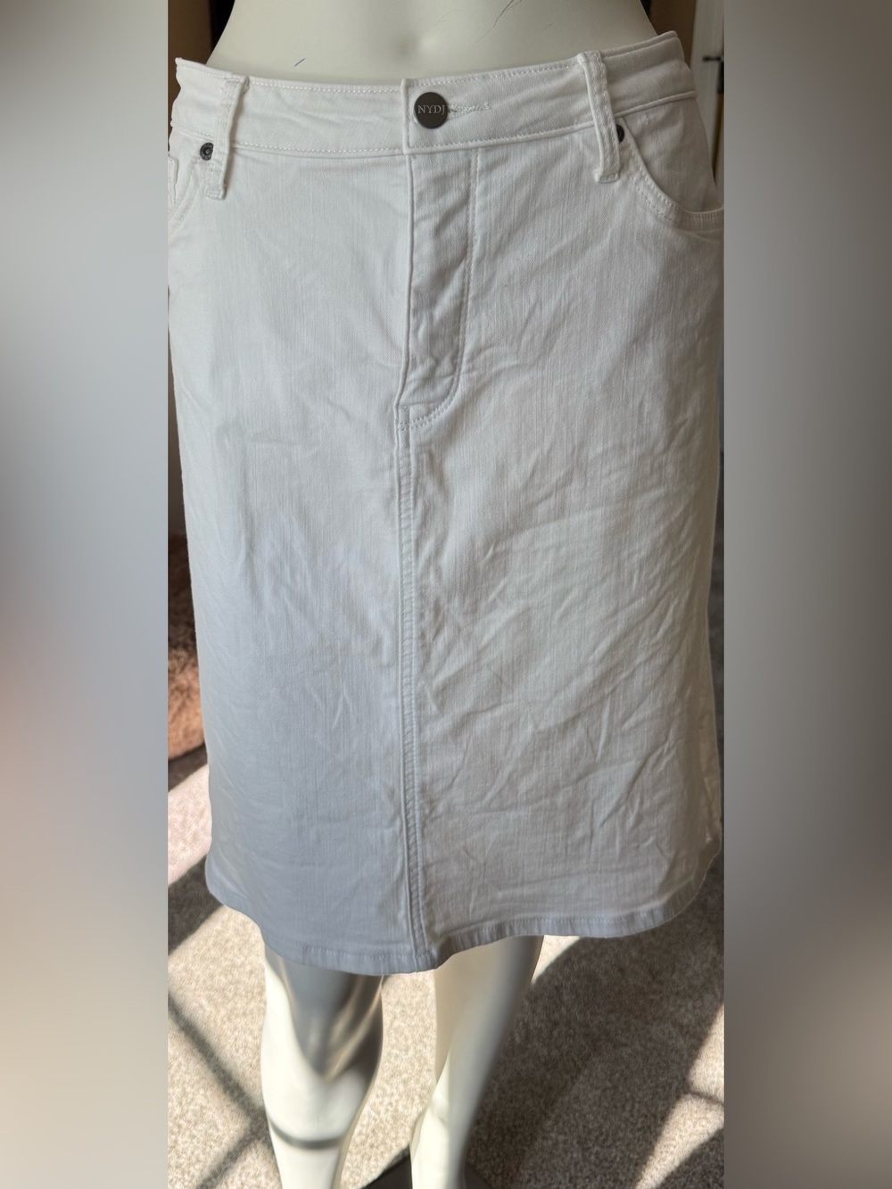 NYDJ White Denim Skirt with Branded Button